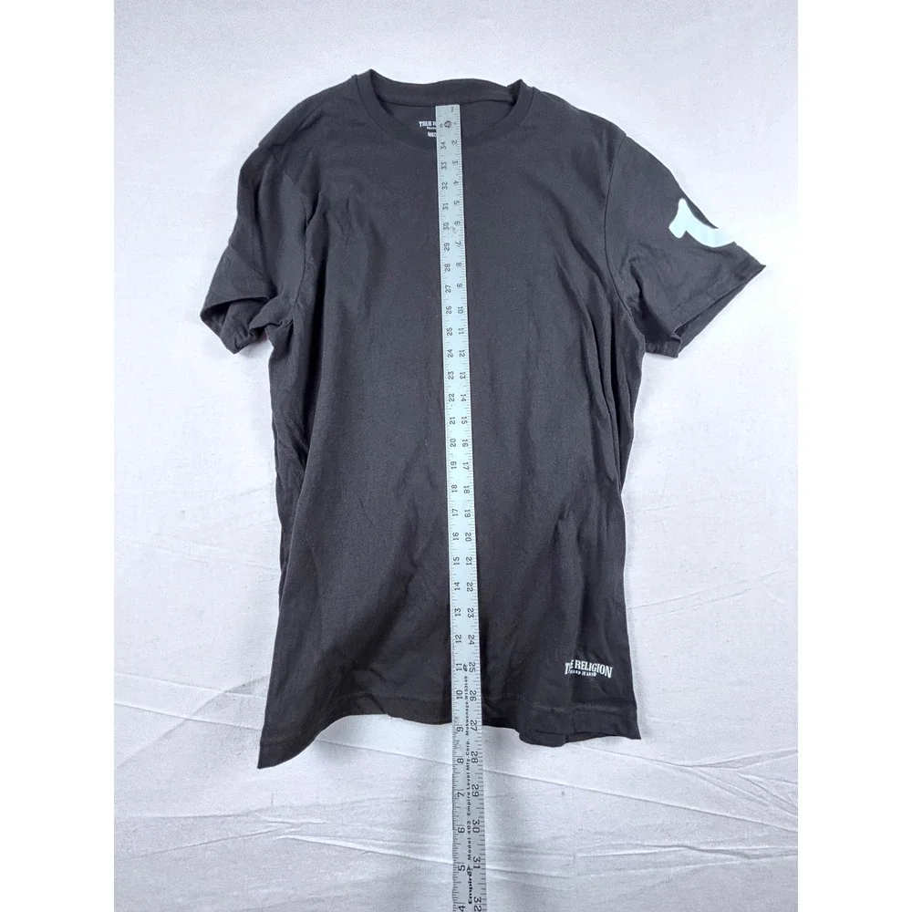 True Religion Mens Black Horseshoe Logo Sleeve Graphic T-Shirt Medium RN 90737